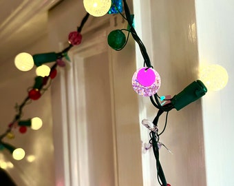 Confetti string lights Warm White sequin crystal sparkle Globe Christmas Holiday String Light Garland MADE in CA LED Battery 8 Modes 16'