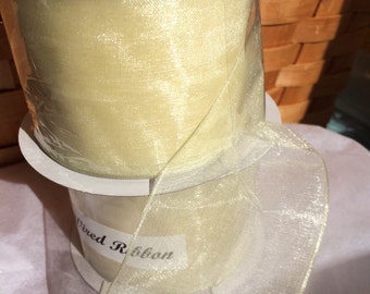 Christmas Ribbon Ivory Organza Wired Christmas Ribbon 25 YARDS Matches Starfish tree stars Tree Garland 1.5 or 2.5 Inch Wide Ribbon