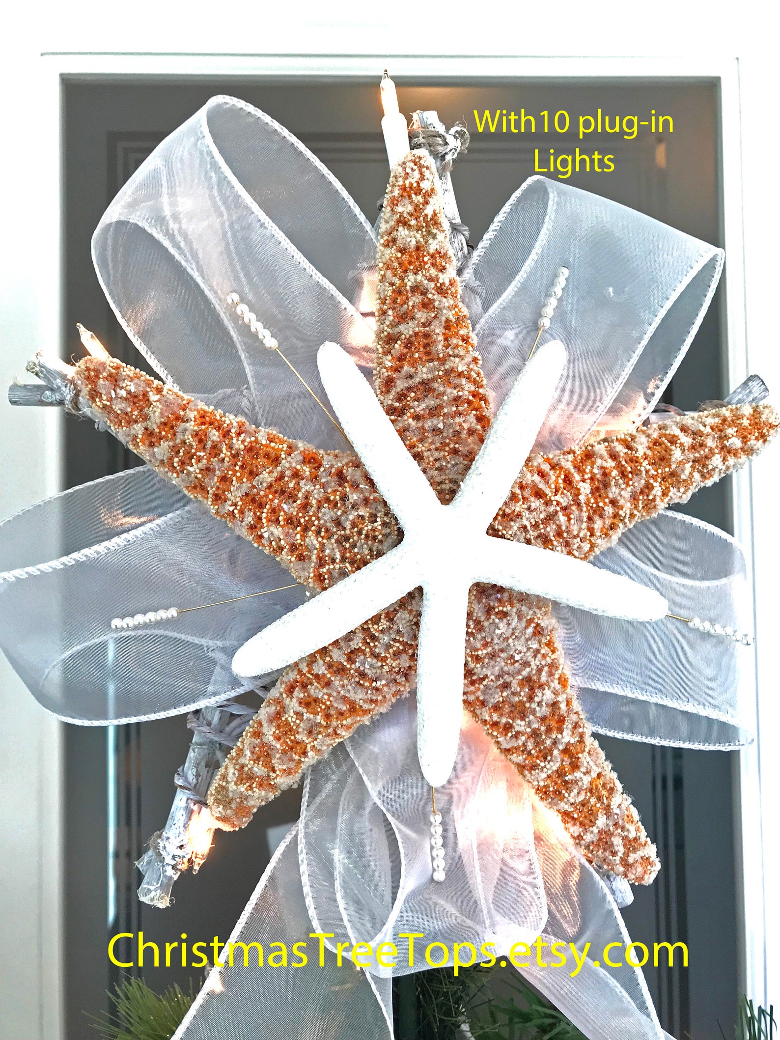 Starfish Tree Topper Lighted Christmas Tree Top Starfish tree Etsy
