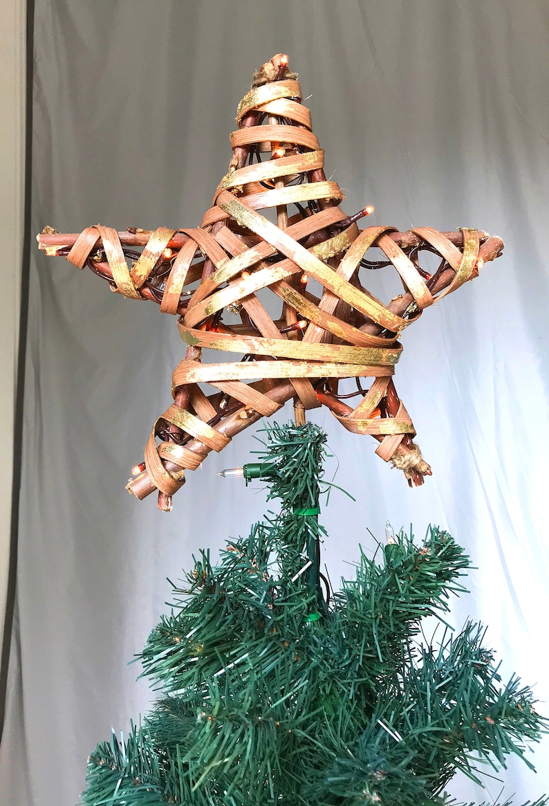 Christmas Tree topper Star Rustic Woodland wood Natural Etsy