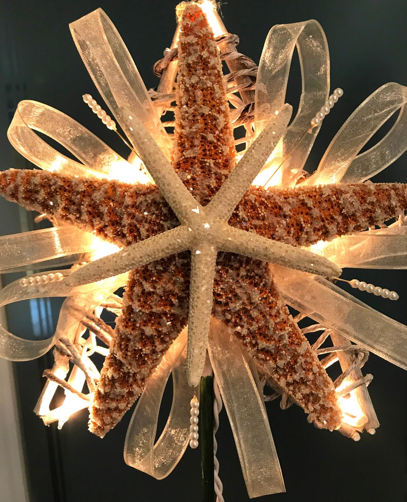 Miniature Holiday Topper with Sugar Starfish Mini Double Starfish Christmas Tree Topper Miniature Holiday Topper with Sugar Starfish Mini Double Starfish Christmas Tree Topper