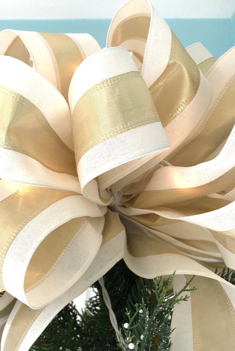 Christmas Tree Ribbon Garland Wired Ivory Linen Gold Lame Etsy