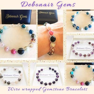 Handmade Silver wire wrapped Gemstone Bracelets, 5 available: &quot;All Seasons&quot;, Super 7, Pink Zebra Jasper, Lepidolite and &quot;Winter&quot;