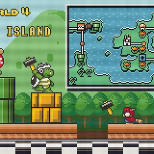 Patrón de punto de cruz final de Super Mario Bros 3 World 4. Arquivos PDF. DESCARGA INSTANTÂNEA