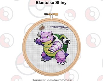 Patrón de punto de cruz brillante de Pokémon Blastoise. Archivos PDF. DESCARGA INSTANTÁNEA