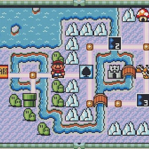 Patrón de punto de cruz de Super Mario Bros 3 World 6 Map. Archivos PDF. DESCARGA INSTANTÁNEA