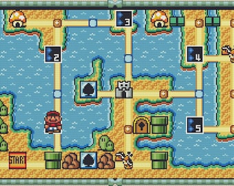 Patrón de punto de cruz de mapas de Super Mario Bros 3 World 3. Archivos PDF. DESCARGA INSTANTÁNEA