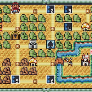 Super Mario Bros 3 World 1 Map Cross Stitch Pattern. PDF Files. INSTANT DOWNLOAD