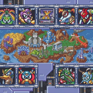 Mega Man X2 - Patrón de punto de cruz en pantalla de selección de escenario. Archivos PDF. DESCARGA INSTANTÁNEA