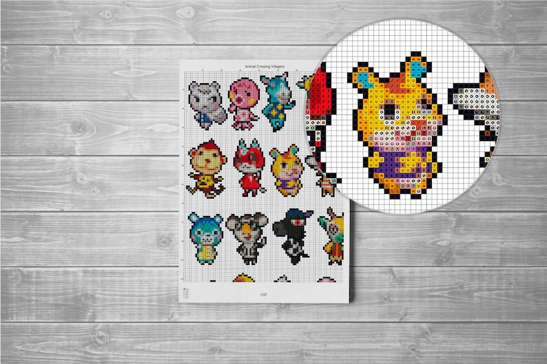 Może przedstawiać: Czarno-biała drukowalna karta z siatką, na kt&oacute;rej znajdują się pikselowe obrazy mieszkańc&oacute;w Animal Crossing. Karta zawiera postacie takie jak Marshal, Raymond i Judy. Tytuł "Animal Crossing Villagers" znajduje się na g&oacute;rze karty.