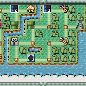 Patrón de punto de cruz de los 5 mapas del mundo de Super Mario Bros 3. Archivos PDF. DESCARGA INSTANTÁNEA