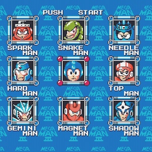 Mega Man 3 - Patrón de punto de cruz en pantalla de selección de escenario. Archivos PDF. DESCARGA INSTANTÁNEA