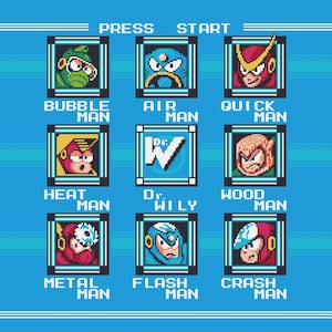 Mega Man 2 - Patrón de punto de cruz en pantalla de selección de escenario. Archivos PDF. DESCARGA INSTANTÁNEA