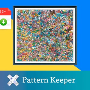 May include: A colorful digital illustration of a large number of Pokemon characters, including Pikachu, Charmander, Bulbasaur, Squirtle, and many more. The image is in a black frame and has the text "Pattern Keeper" below it.