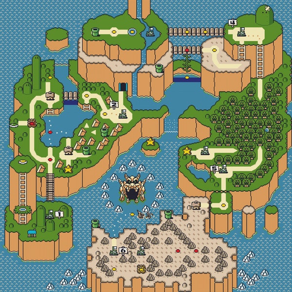 Super Mario World Map Cross Stitch Pattern. PDF Files. INSTANT DOWNLOAD