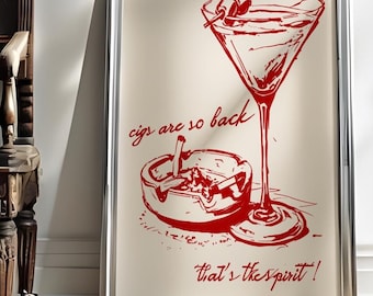 Vintage Cigarette Art Martini Art Red Wall Poster Digital Print | Retro Martini Trendy Aesthetic Poster Vintage Printable Apartment Art