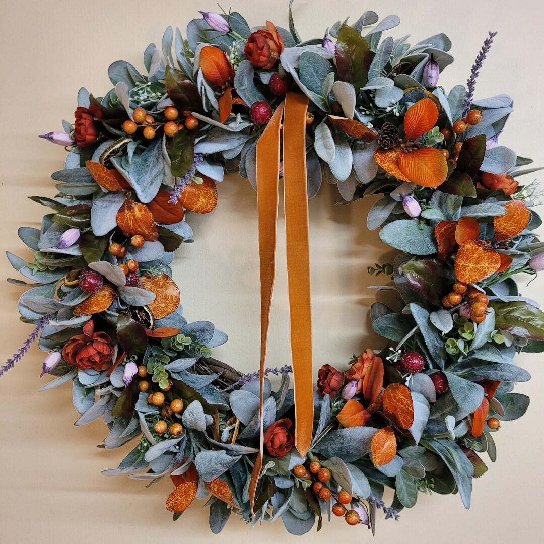 Eucalyptus, Lambs Ear Fall Spring Color Foliage and Flowers Wreath - Etsy