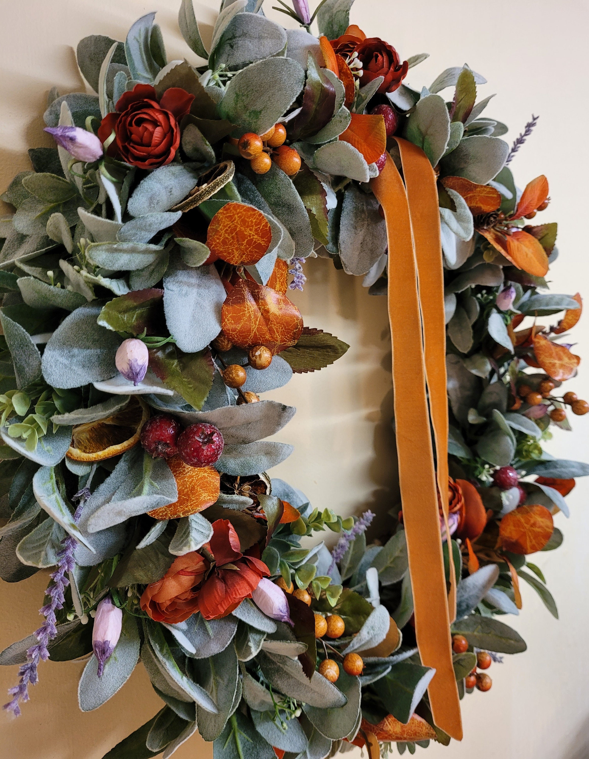 Eucalyptus, Lambs Ear Fall Spring Color Foliage and Flowers Wreath - Etsy