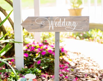 Rustic Wedding Directional Signs Wood Wedding Arrow Sign And Stake Beach Wedding Direction Signs Personalized Boho Wedding Decor Grey Signs
