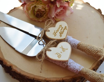 Burlap Wedding Cake Server Set Rustic Wedding Cake Knife Customized Burlap Cake Serving Set Burlap And Lace Wedding Decor (K105)