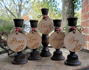 Advent Candle Holder 5 Candle Set Wood Advent Candle Holders Set of 5 Peace Love Hope and Joy Rustic Christmas Decor Christmas Candles