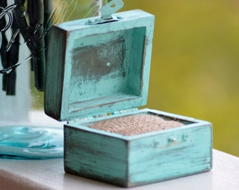 Mint engagement ring box, shabby chic wedding ring box, rustic pillow alternative, distressed, proposal