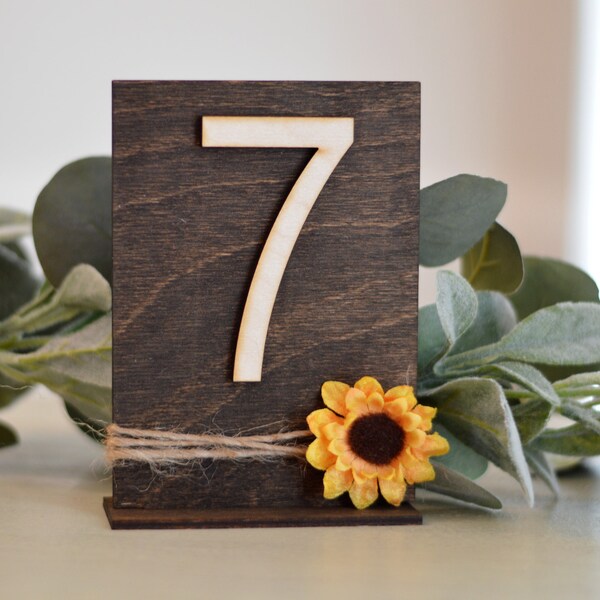 sunflower wedding decorations, fall table numbers, rustic fall wedding, serving and dining table decor, wood table numbers,  reception