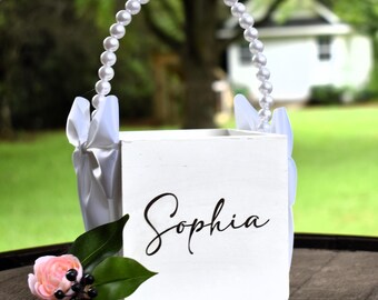 Flower Girl Basket Wedding Basket Personalized Flower Girl Basket With Pearl Handle
