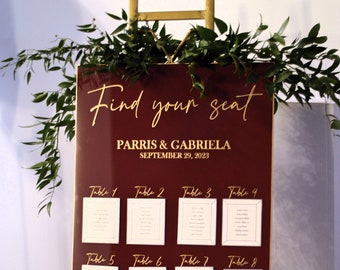 Encuentre su signo de asiento Tabla de asientos de boda Tabla de asientos de acrílico de boda Signo de boda de acrílico Colores personalizados
