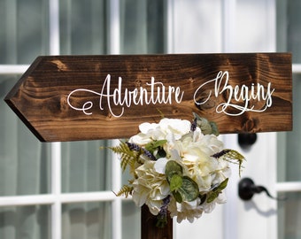 Our Adventure Begins Sign Wood Wedding Direction Arrow With Stake Travel Wedding Signs Directional Destination Wedding Decor