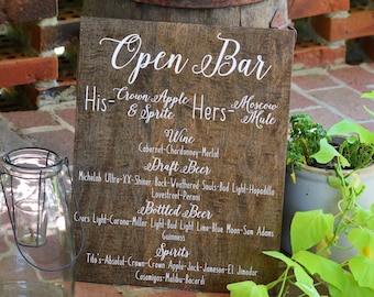 Wedding Signature Drinks Sign Wedding Wood Bar Sign Bar Menu Sign Wedding Menu Sign Wedding Reception Sign Personalized Sign