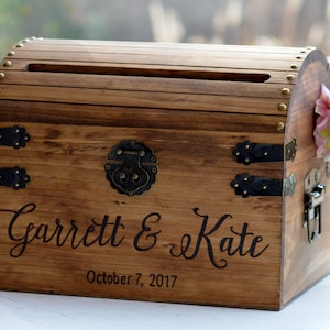 Wooden Card Box, Rustic Card Box With Slot, Bridal Shower Card Holder Wedding Keepsake Chest Custom Keepsake Trunk Shabby Chic Wedding CT001