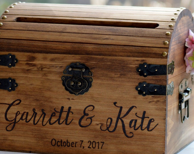 Wooden Card Box, Rustic Card Box With Slot, Bridal Shower Card Holder Wedding Keepsake Chest Custom Keepsake Trunk Shabby Chic Wedding CT001