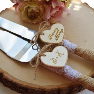 Burlap Wedding Cake Server Set Rustic Wedding Cake Knife Customized Burlap Cake Serving Set Burlap And Lace Wedding Decor K105 image 1