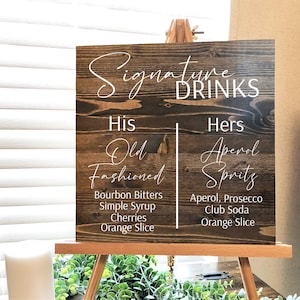 Signature Drink Sign Wedding Signature Cocktail Sign Signature Drinks Sign Wedding Bar Menu Sign His And Her Drinks Wood Sign