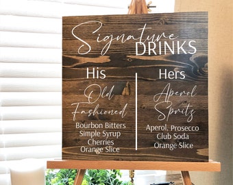 Signature Drink Sign Wedding Signature Cocktail Sign Signature Drinks Sign Wedding Bar Menu Sign His And Her Drinks Wood Sign