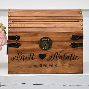 Personalized Wedding Card Box Rustic Card Box With Slot Wood Card Box With Lock Option Wedding Keepsake Chest Custom With Heart image 1