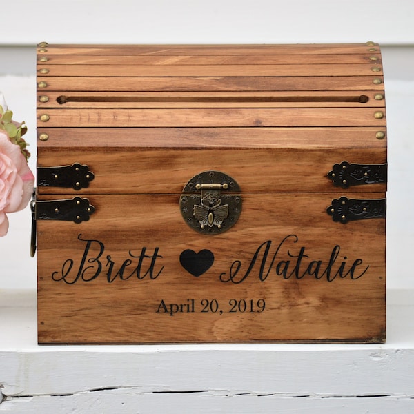 Personalized Wedding Card Box Rustic Card Box With Slot Wood Card Box With Lock Option Wedding Keepsake Chest Custom With Heart