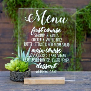 Acrylic Menu Sign Wedding, Clear Acrylic Wedding Sign, Bar Menu Sign Wedding, Lucite Menu Signs, Signature Cocktail Sign, Calligraphy Menu