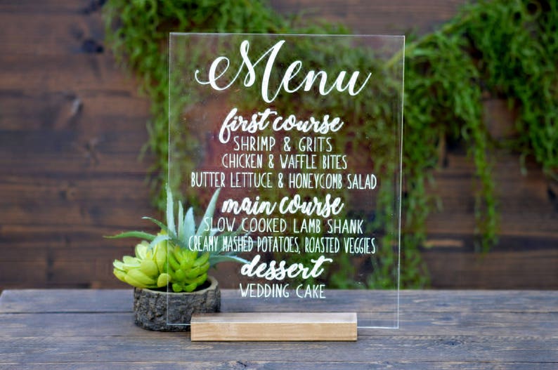 Acrylic Menu Sign Wedding Clear Acrylic Wedding Sign Bar Etsy