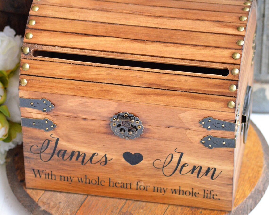 Personalized Card Box Rustic Wedding Card Box With Slot Wood Etsy