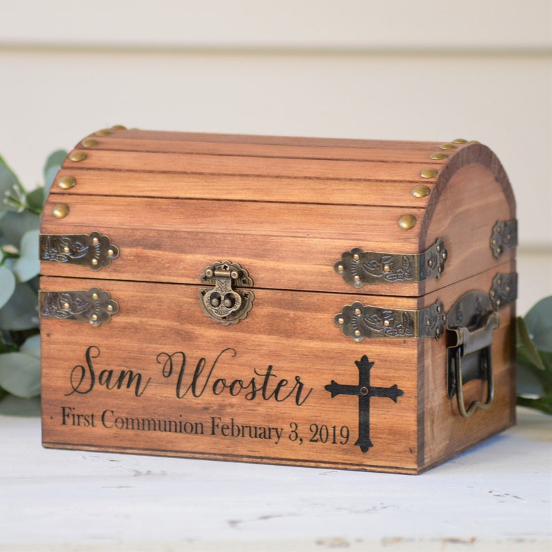 First Communion Gift Box First Holy Communion Gift Box Confirmation Gift Card Box Baptism Gift Personalized Christening Sentimental Gift image 1