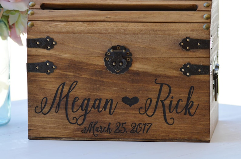 Shabby Chic Wedding Card Box, Rustic Wedding Card Box With Slot, Wood Card Box With Lock Option, Wedding Keepsake Chest, Custom With Heart image 6