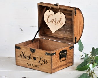 Wooden Card Box With Cards Banner Personalized Wedding Cards Holder Customized Keepsake Trunk