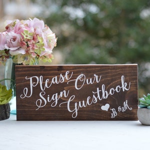 Please Sign Our Guest book Sign, Personalized Rustic Wedding Sign, Wooden Table Sign, Guest Sign In, Wedding Reception Decor Guest Sign In afbeelding 2