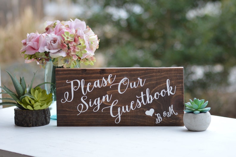Please Sign Our Guest book Sign, Personalized Rustic Wedding Sign, Wooden Table Sign, Guest Sign In, Wedding Reception Decor Guest Sign In afbeelding 2