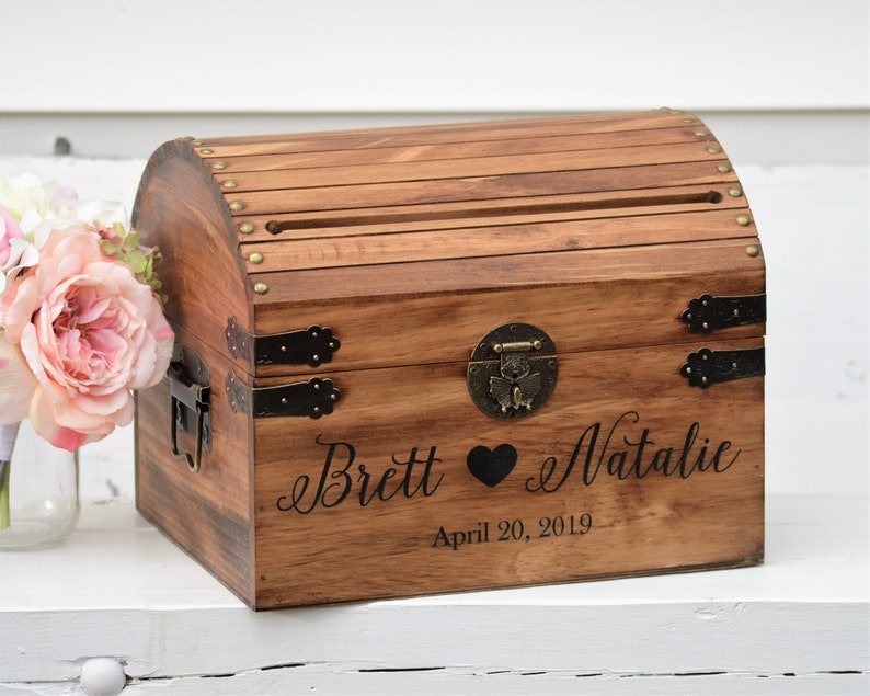 Personalized Wedding Card Box Rustic Card Box With Slot Wood Card Box With Lock Option Wedding Keepsake Chest Custom With Heart image 10