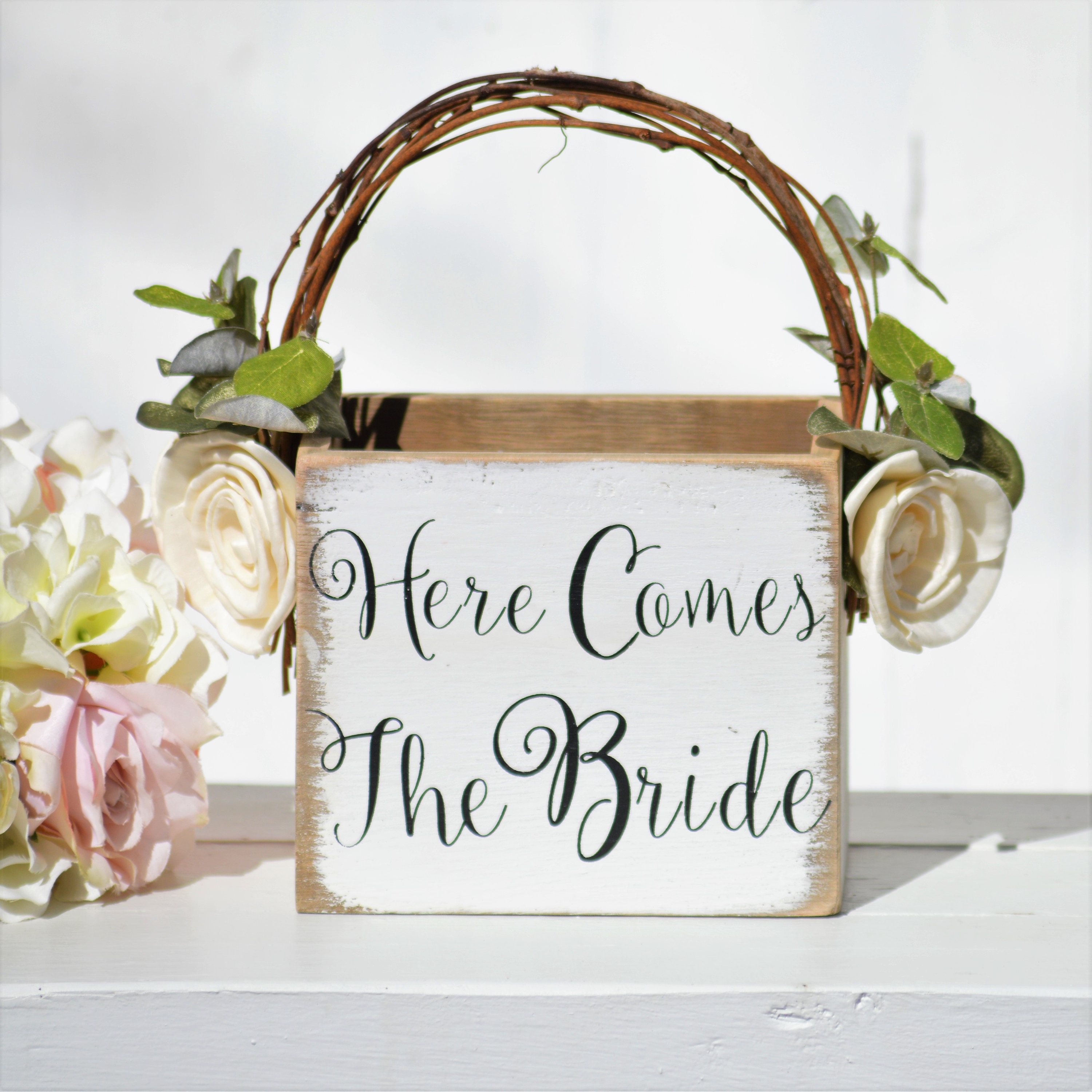 Here Comes The Bride Sign Decoration Burlap Rustic Wedding Flower Girl SG 