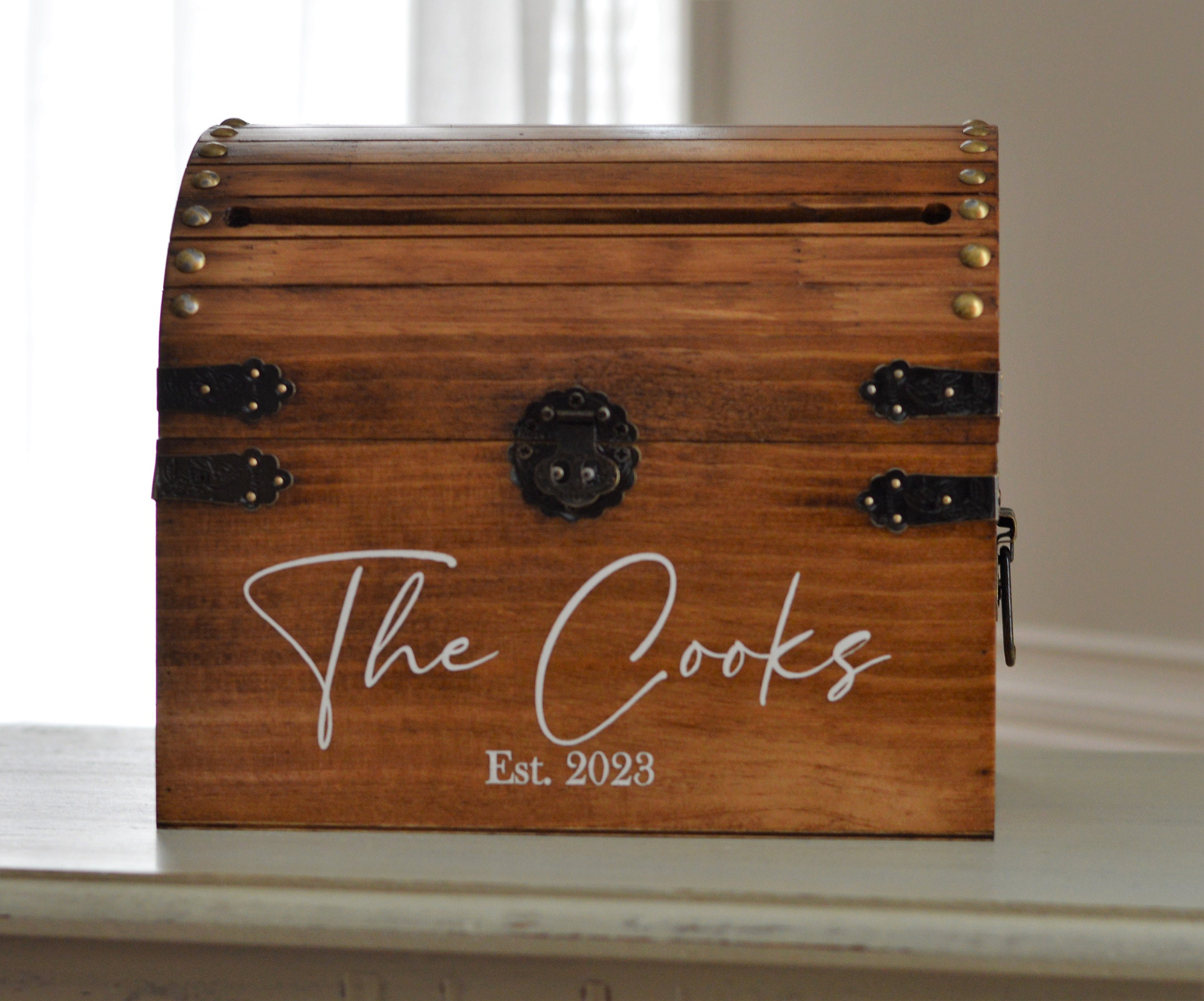 Wooden Card Box With Cards Banner Personalized Wedding Cards Holder  Customized Keepsake Trunk