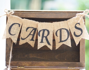 rustic wedding burlap banner, burlap wedding cards banner